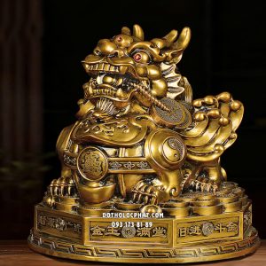 Tỳ Hưu phong thủy ngậm thỏi vàng màu đồng