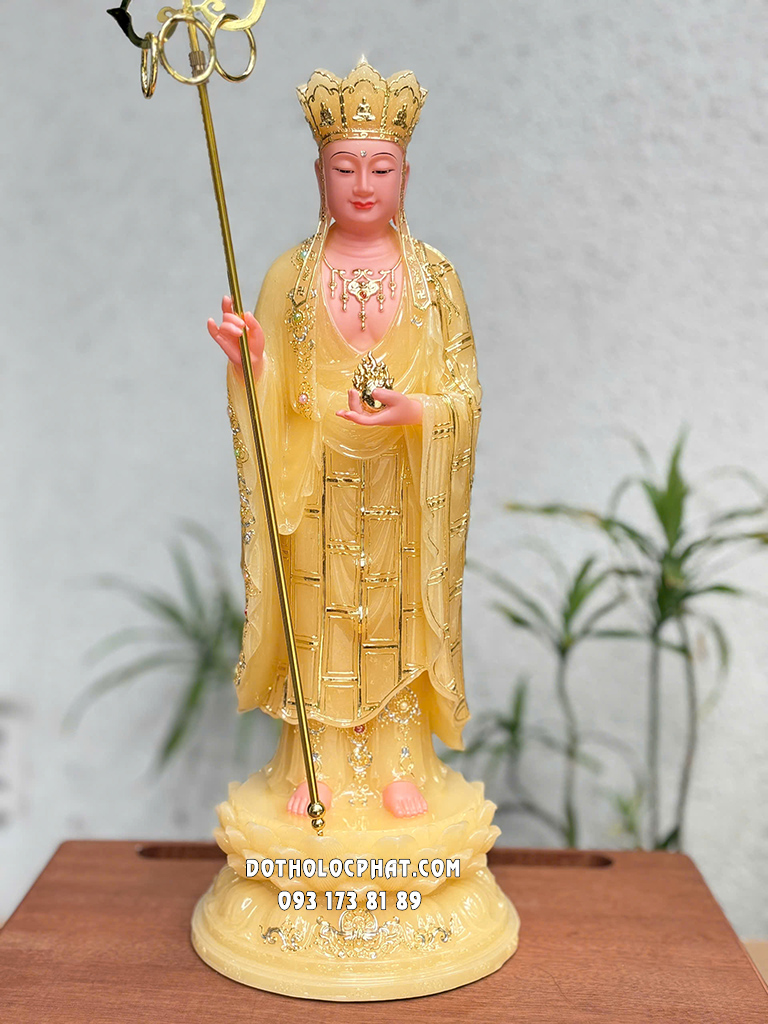 Tượng Địa Tạng Bồ Tát Đứng Áo Cà Sa Vàng Đế Sen DT-081