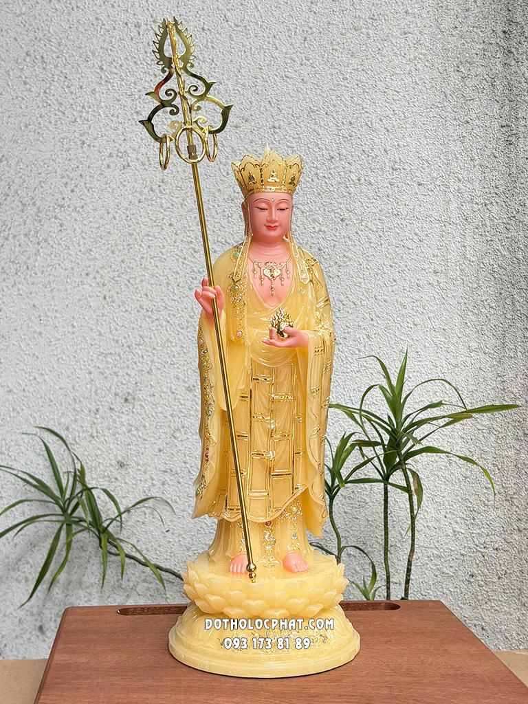 Tượng Địa Tạng Bồ Tát Đứng Áo Cà Sa Vàng Đế Sen DT-081