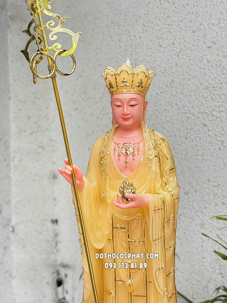 Tượng Địa Tạng Bồ Tát Đứng Áo Cà Sa Vàng Đế Sen DT-081