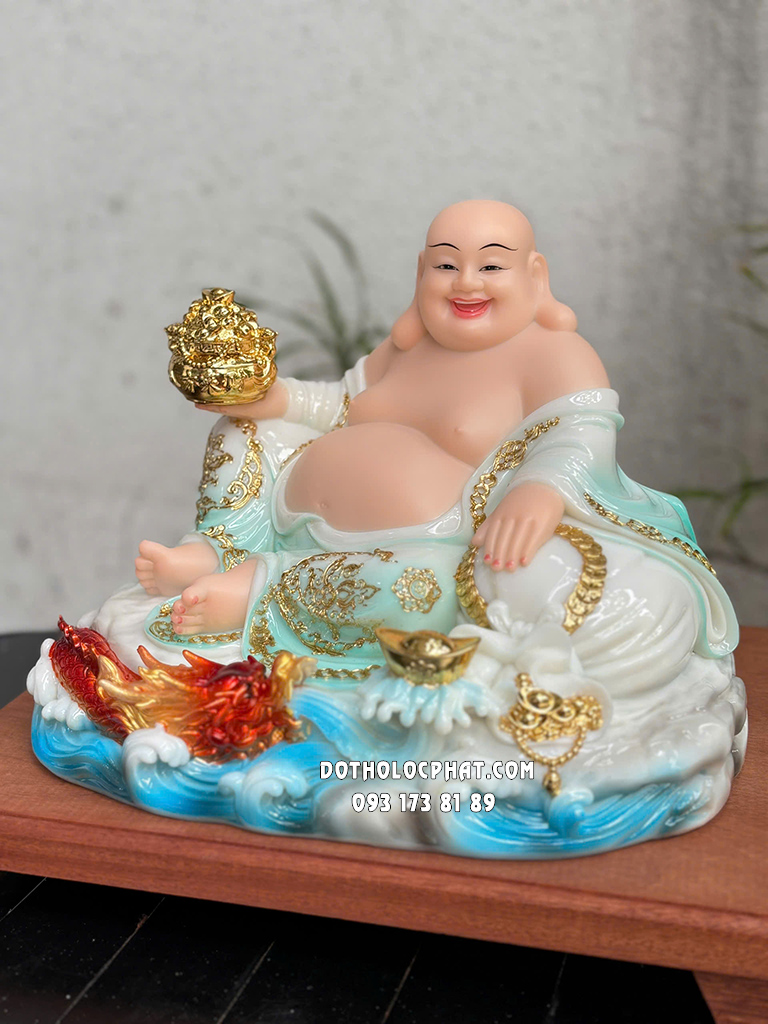 Tượng Phật Di Lặc Áo Xanh Cưỡi Rồng DLBT-094