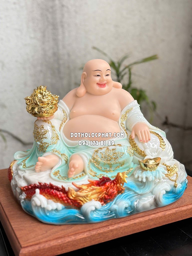 Tượng Phật Di Lặc Áo Xanh Cưỡi Rồng DLBT-094