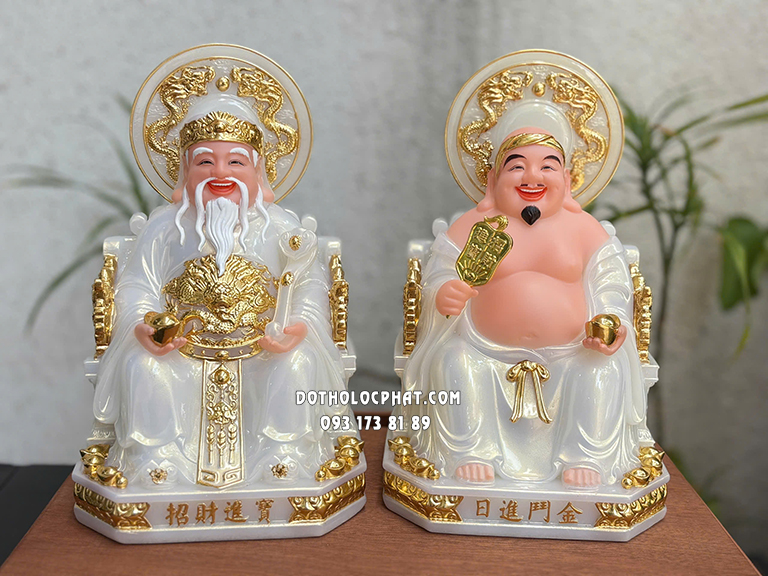 Tượng Thần Tài Thổ Địa Trắng Hào Quang Song Long ODTT-127