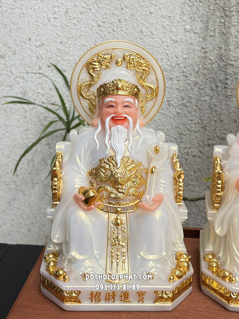 Tượng Thần Tài Thổ Địa Trắng Hào Quang Song Long ODTT-127