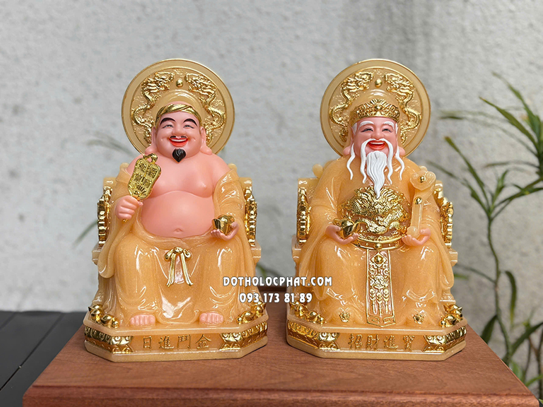 Tượng Thần Tài Thổ Địa Vàng Trơn Hào Quang Song Long ODTT-126