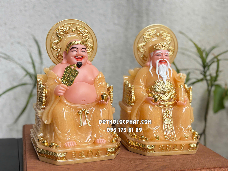 Tượng Thần Tài Thổ Địa Vàng Trơn Hào Quang Song Long ODTT-126