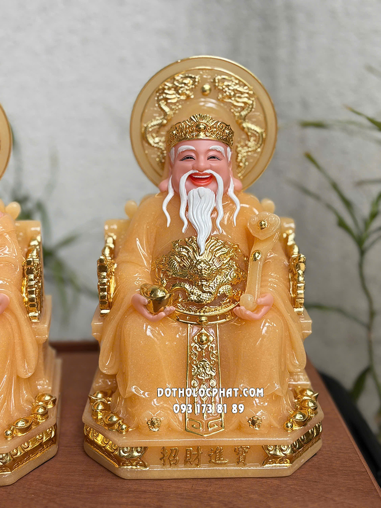 Tượng Thần Tài Thổ Địa Vàng Trơn Hào Quang Song Long ODTT-126