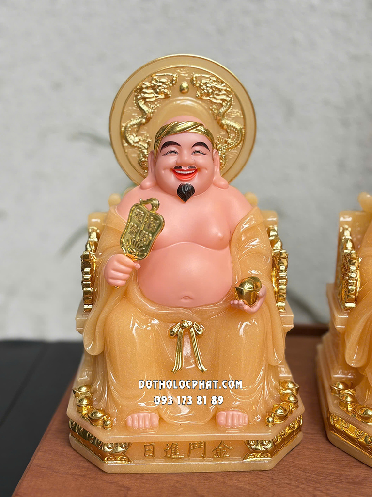 Tượng Thần Tài Thổ Địa Vàng Trơn Hào Quang Song Long ODTT-126