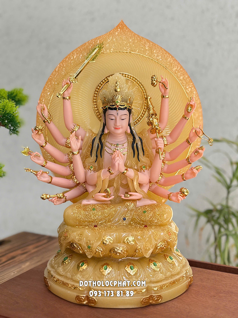 Tượng Chuẩn Đề Bồ Tát Bột Đá Vàng Thạch Anh TCD-008