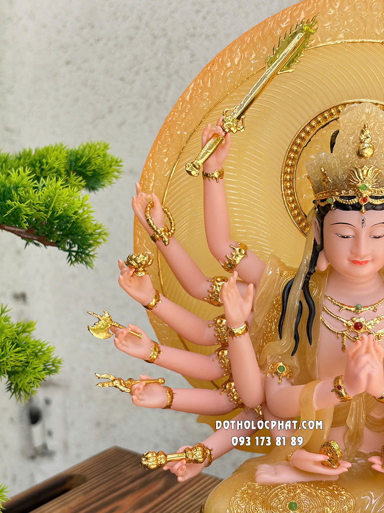 Tượng Chuẩn Đề Bồ Tát Bột Đá Vàng Thạch Anh TCD-008