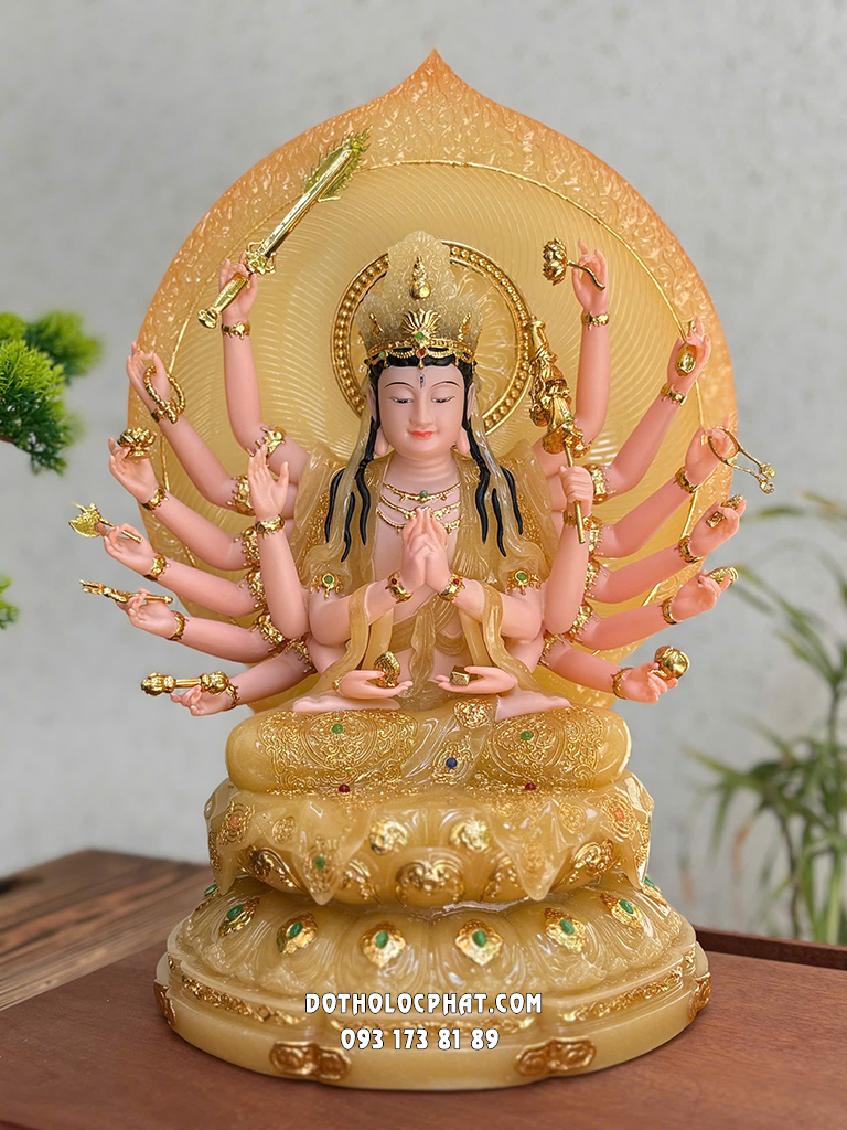 Tượng Chuẩn Đề Bồ Tát Bột Đá Vàng Thạch Anh TCD-008