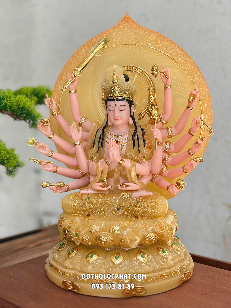 Tượng Chuẩn Đề Bồ Tát Bột Đá Vàng Thạch Anh TCD-008