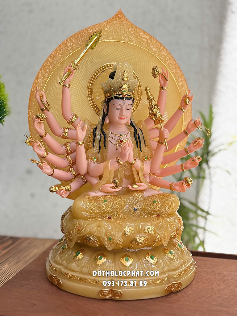 Tượng Chuẩn Đề Bồ Tát Bột Đá Vàng Thạch Anh TCD-008