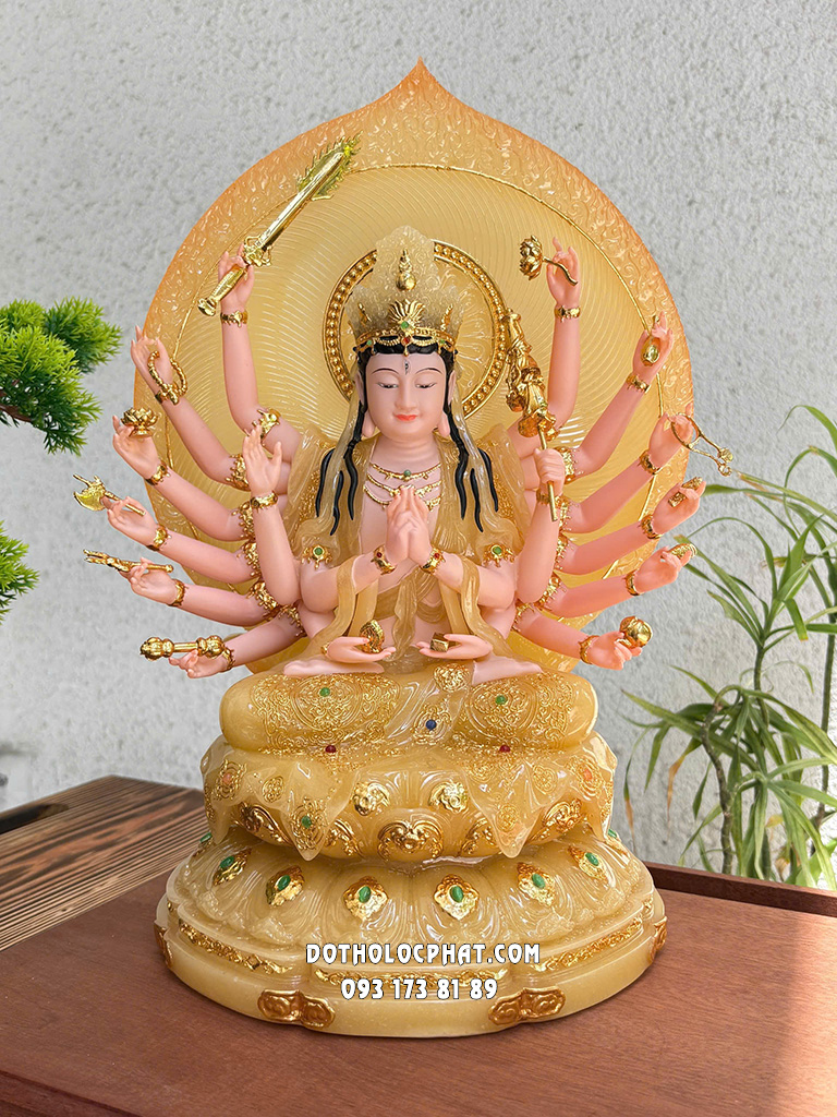 Tượng Chuẩn Đề Bồ Tát Bột Đá Vàng Thạch Anh TCD-008