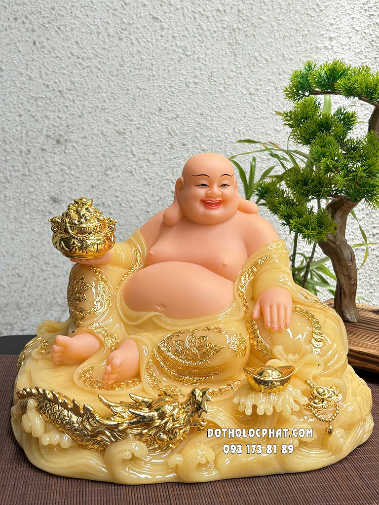 Tượng Phật Di Lặc Thạch Anh Cưỡi Rồng Vàng DLBT-095