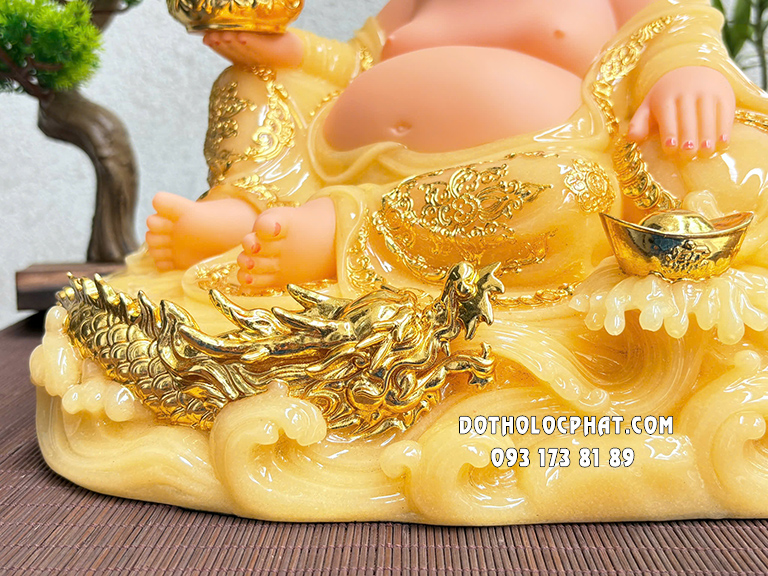 Tượng Phật Di Lặc Thạch Anh Cưỡi Rồng Vàng DLBT-095