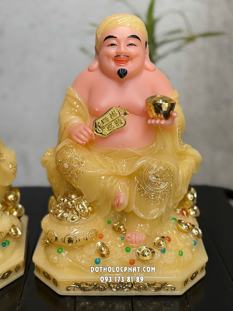Tượng Thần Tài Thổ Địa Ngồi Chậu Tụ Bảo Vàng Thạch Anh ODTT-128