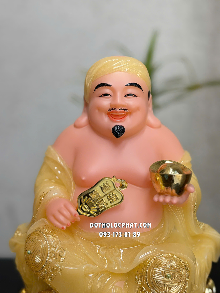 Tượng Thần Tài Thổ Địa Ngồi Chậu Tụ Bảo Vàng Thạch Anh ODTT-128