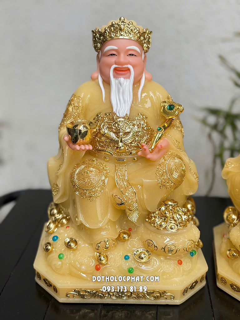 Tượng Thần Tài Thổ Địa Ngồi Chậu Tụ Bảo Vàng Thạch Anh ODTT-128