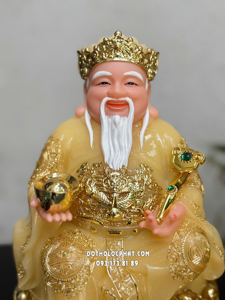 Tượng Thần Tài Thổ Địa Ngồi Chậu Tụ Bảo Vàng Thạch Anh ODTT-128