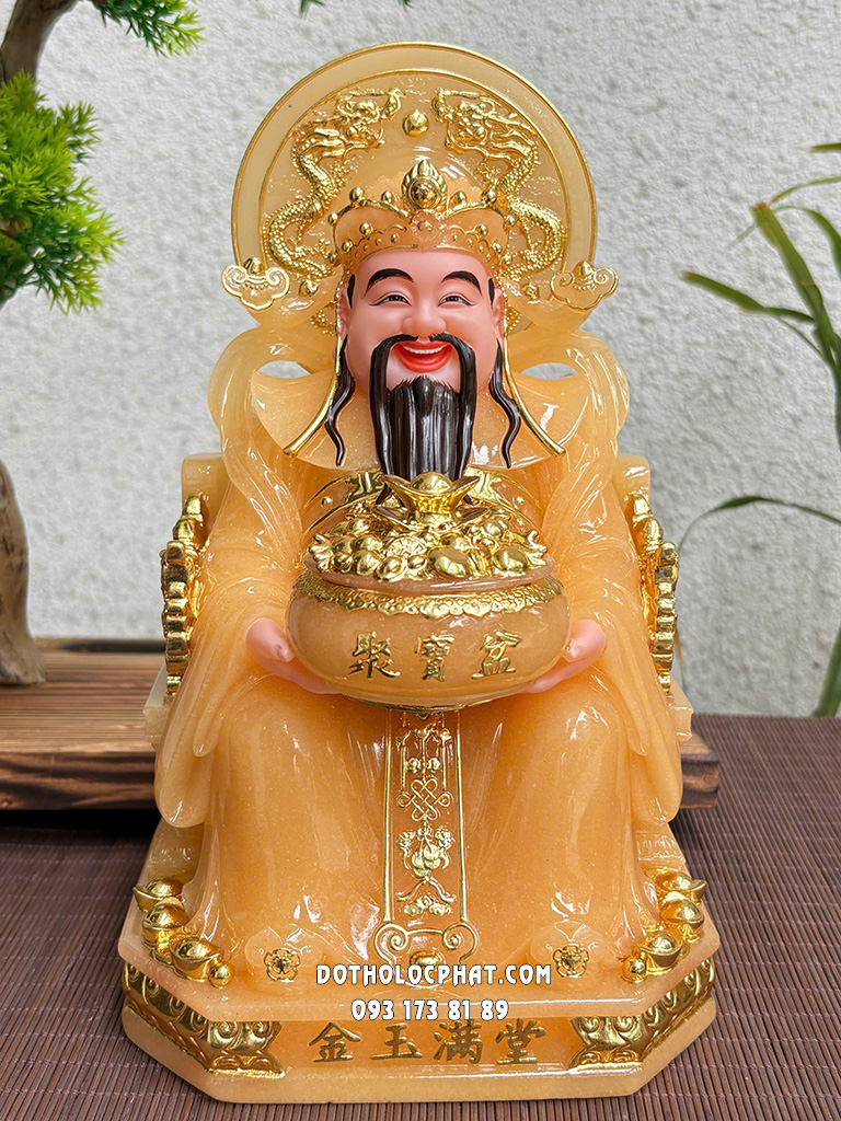 Tượng Thần Tiền Áo Vàng Thạch Anh Trơn Hào Quang TT-059