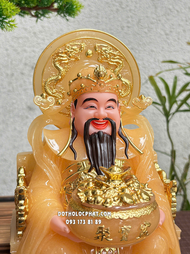 Tượng Thần Tiền Áo Vàng Thạch Anh Trơn Hào Quang TT-059v
