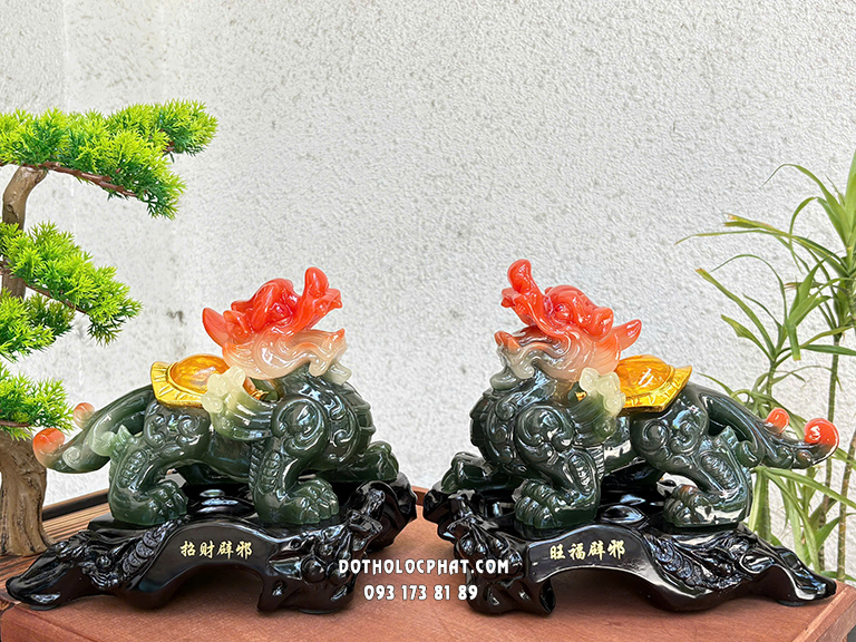 Tỳ Hưu Phong Thủy Xanh Ngọc Vân Đỏ Mai Rùa THPT-037