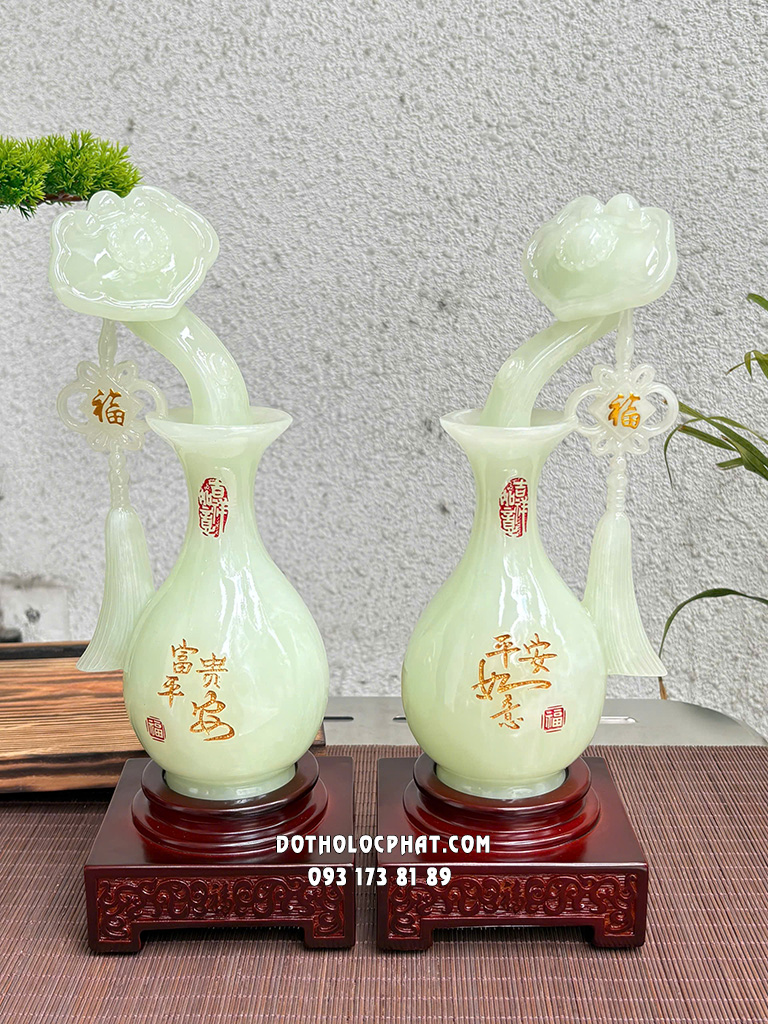 Cặp Lộc Bình Phong Thủy Phú Quý Bình An Xanh Ngọc LB-024