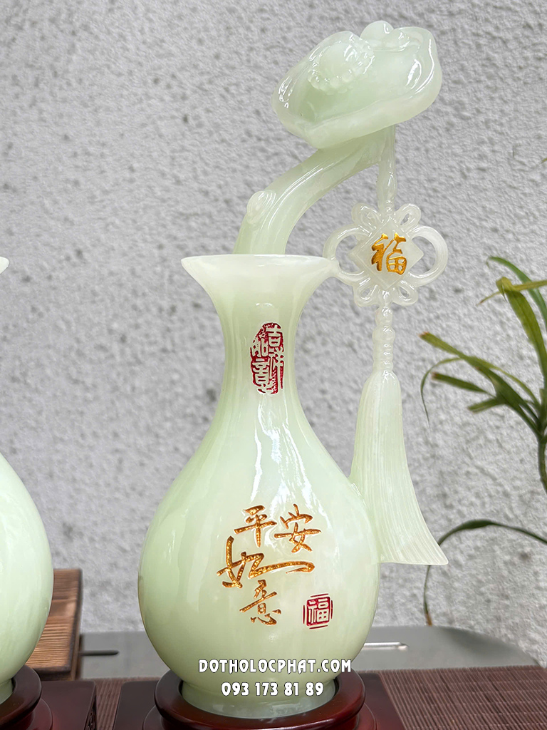 Cặp Lộc Bình Phong Thủy Phú Quý Bình An Xanh Ngọc LB-024