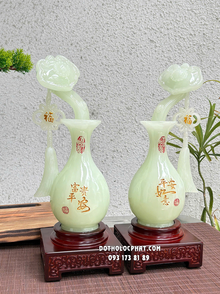 Cặp Lộc Bình Phong Thủy Phú Quý Bình An Xanh Ngọc LB-024