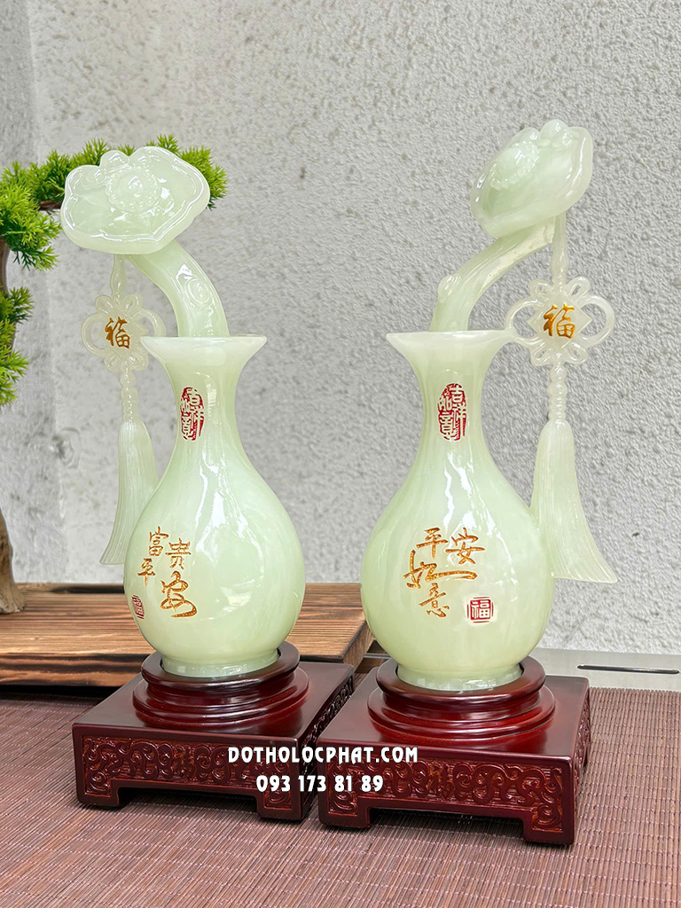 Cặp Lộc Bình Phong Thủy Phú Quý Bình An Xanh Ngọc LB-024