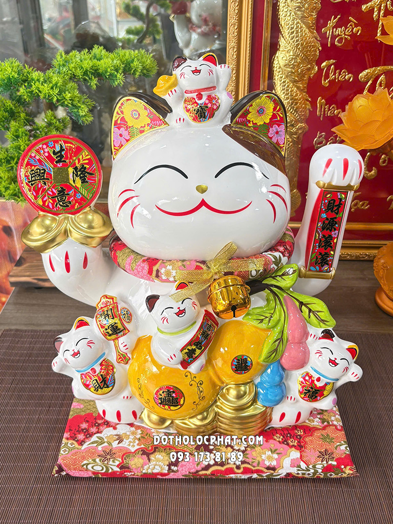 Mèo Thần Tài Hồ Lô Vàng Cầm Đồng Xu MTT-002