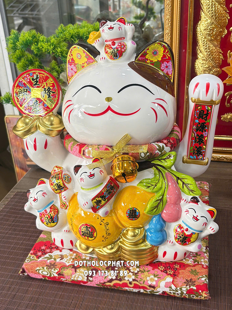 Mèo Thần Tài Hồ Lô Vàng Cầm Đồng Xu MTT-002