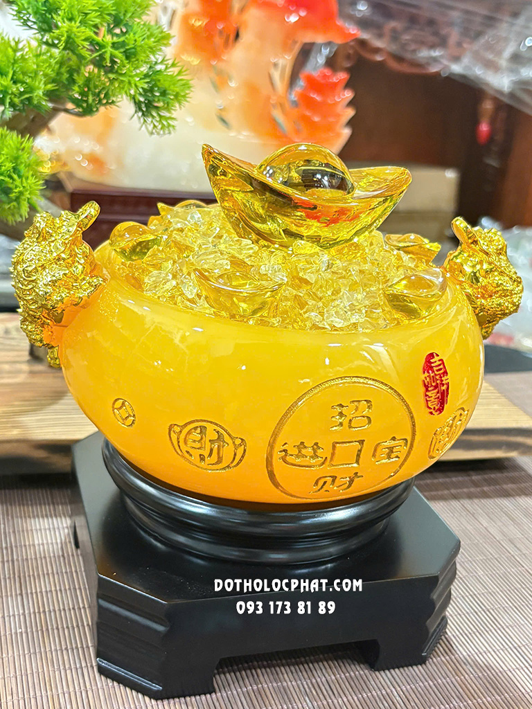 Bát Tụ Bảo Vàng Thạch Anh Tròn Đế Trụ Vuông BTB-009