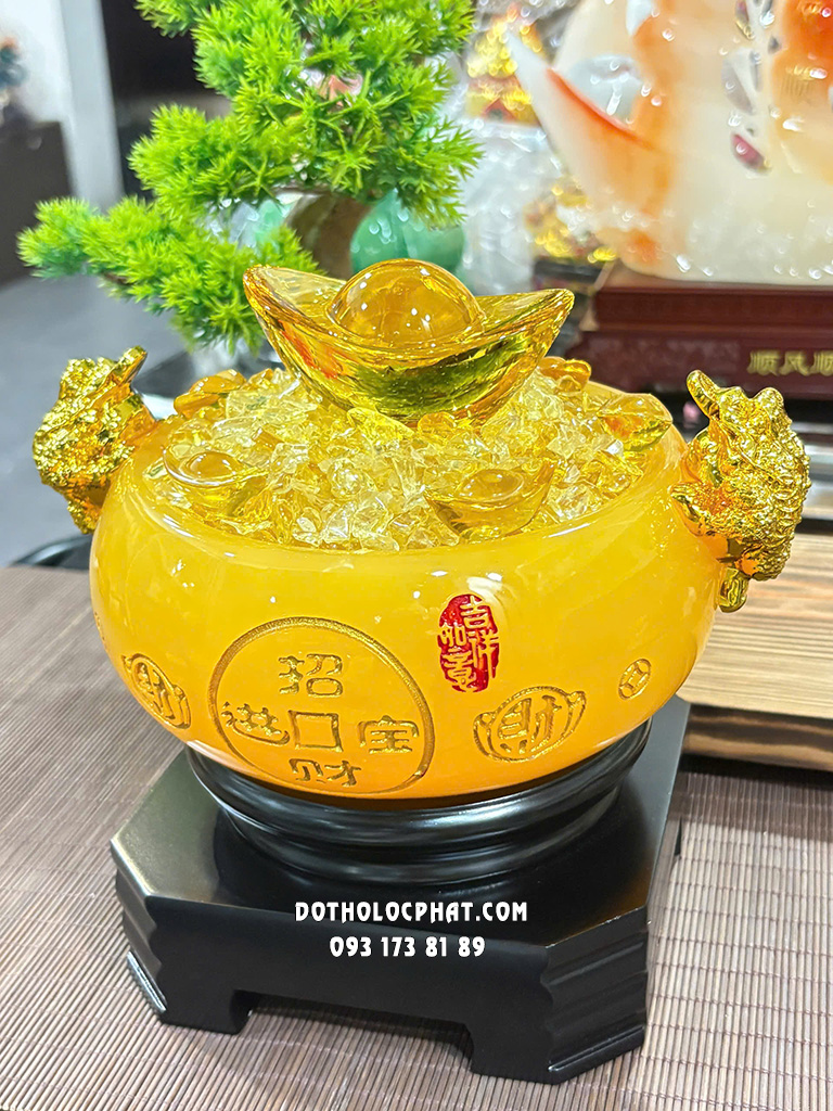 Bát Tụ Bảo Vàng Thạch Anh Tròn Đế Trụ Vuông BTB-009
