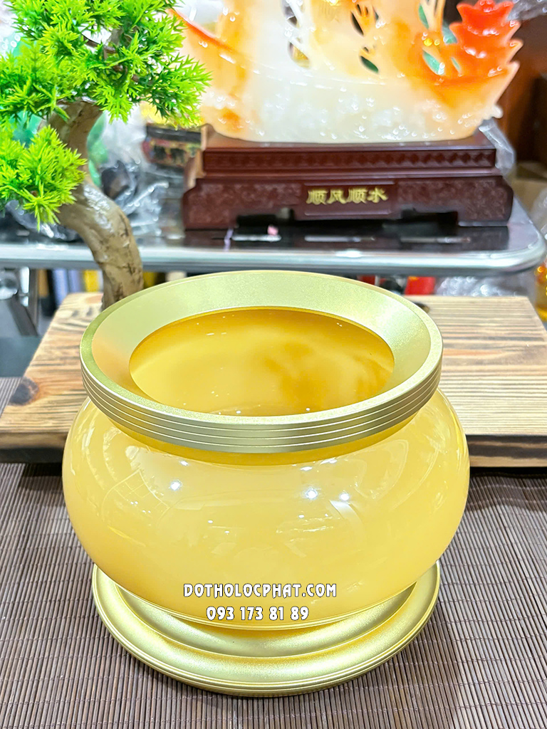 Lư Hương (Bát Nhang) Vàng Thạch Anh Chiêu Tài Tiến Bảo LH-003