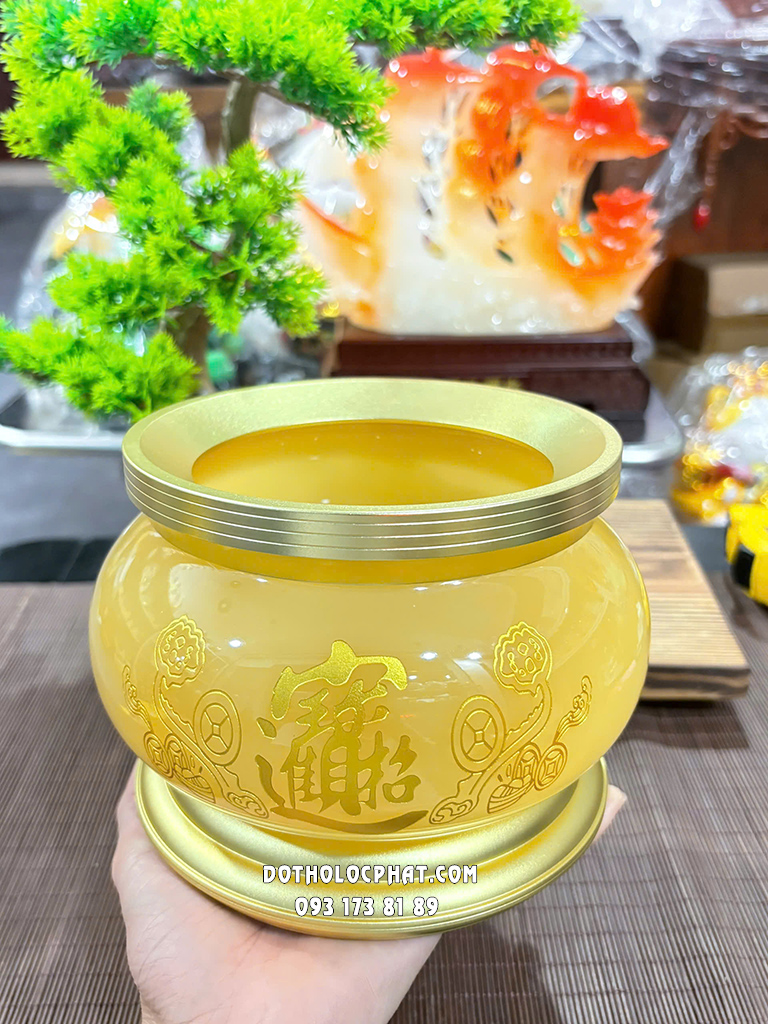 Lư Hương (Bát Nhang) Vàng Thạch Anh Chiêu Tài Tiến Bảo LH-003